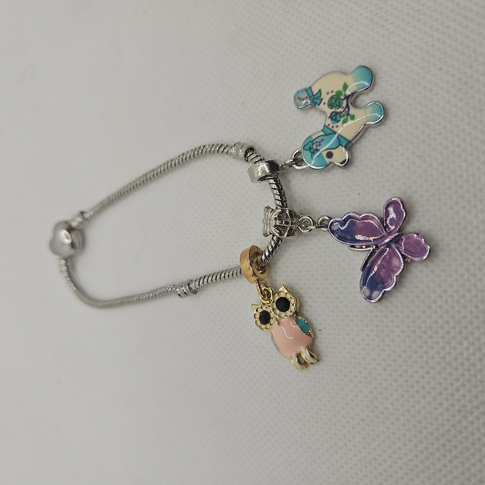 NWT Charming Kids Bracelet with Owl, Butterfly, and Flower Charms